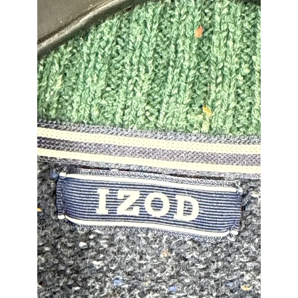 IZOD Mens Large Blue Button Pullover Sweater Marled Mock Neck Knit 9596